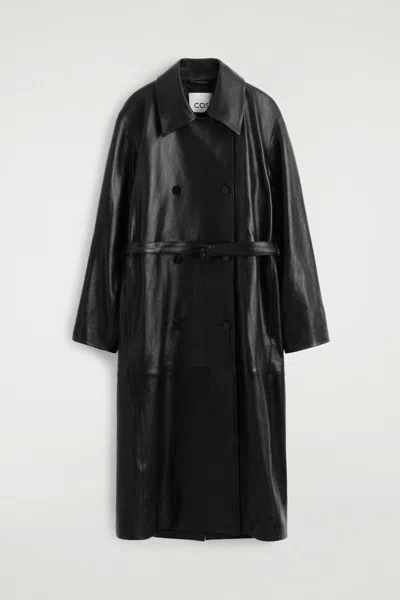 Cos Cappotto Lungo Oversize In Pelle Con Cintura In Nero