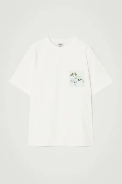 Cos Oversized Botanical-print T-shirt In White