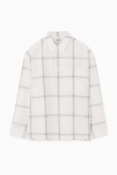 Cos Oversized Checked Half-placket Shirt In White