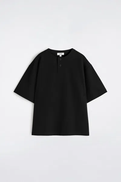Cos Oversized Cotton-jersey Henley T-shirt In Black