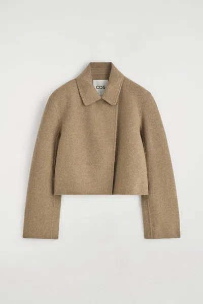 Cos Oversized Cropped Double-faced Wool Jacket In Beige