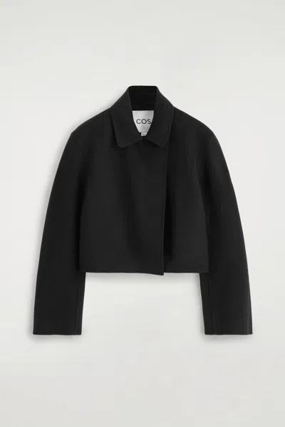 Cos Oversized Cropped Double-faced Wool Jacket In Noir