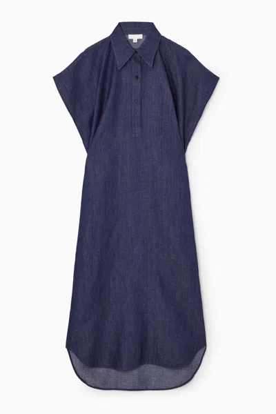 Cos Oversized Denim Midi Shirt Dress In Blue