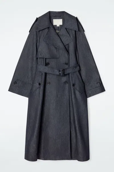 Cos Oversized Denim Trench Coat In Blue