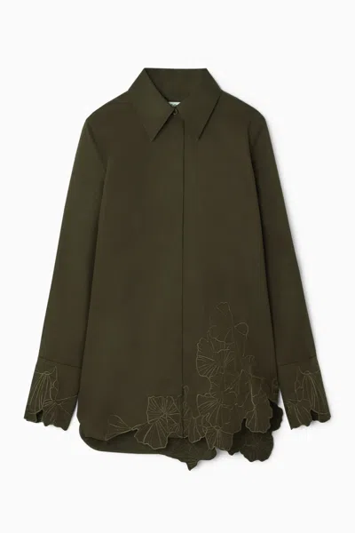 Cos Oversized Embroidered Shirt In Green