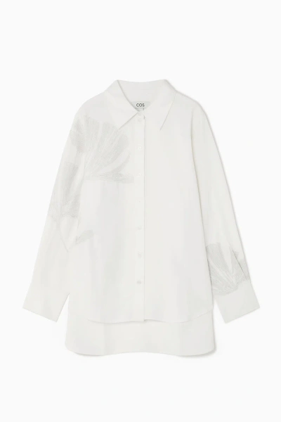 Cos Oversized Embroidered Shirt In White
