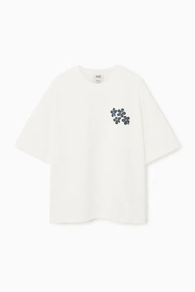 Cos Oversized Embroidered T-shirt In White