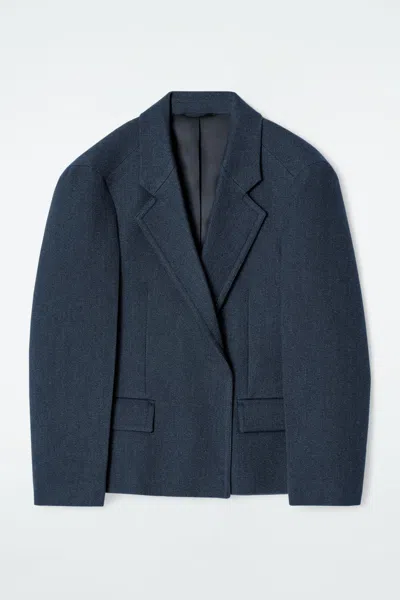 Cos Oversized Exaggerated-shoulder Denim-look Blazer In Blue