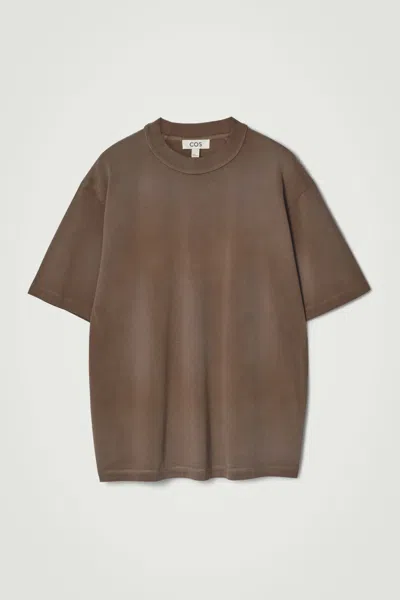Cos Oversized Faded Mock-neck Cotton T-shirt In Beige