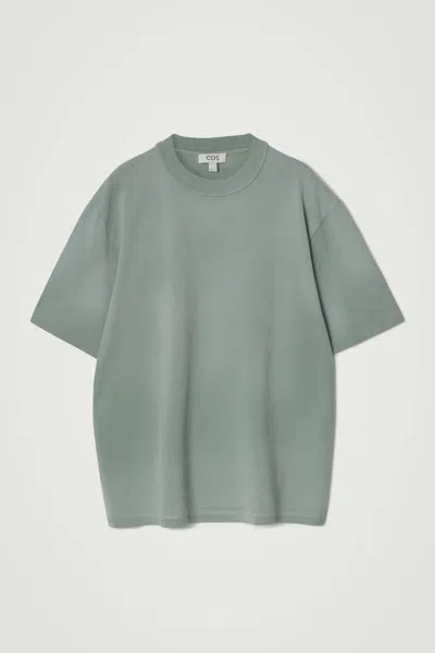 Cos Oversized Faded Mock-neck Cotton T-shirt In Green