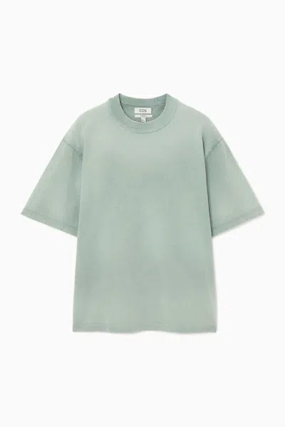 Cos Oversized Faded Mock-neck T-shirt In Turquoise