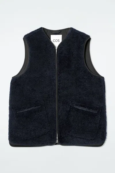 Cos Oversized Faux Shearling Gilet In Blue