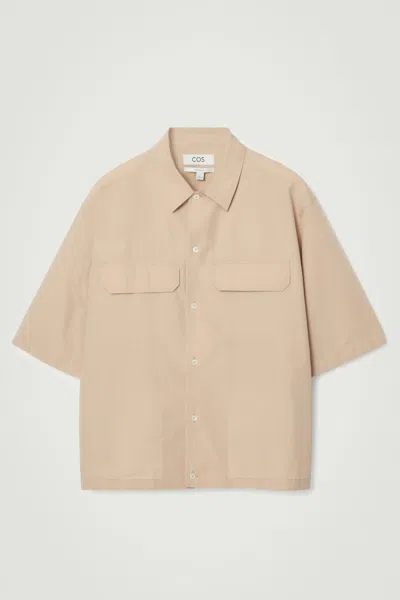 Cos Oversized Flap-pocket Utility Shirt In Beige