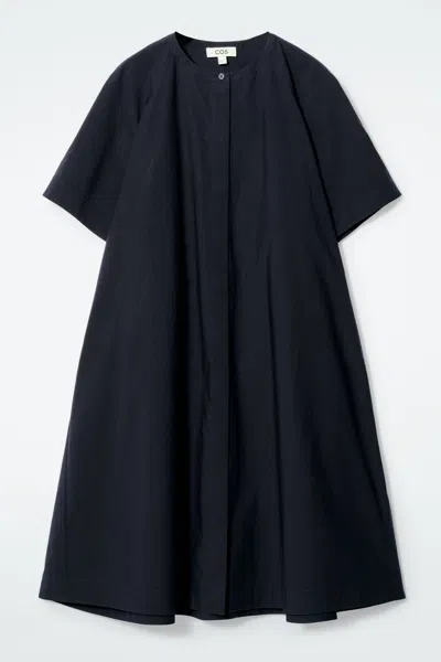 Cos Oversized Flared Poplin Midi Dress In Blue