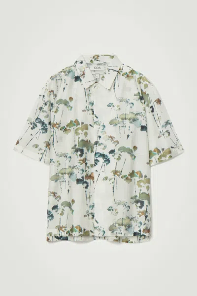 Cos Oversized Floral-print Short-sleeved Shirt In White