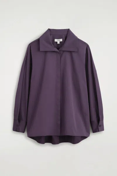 Cos Camicia Oversize In Cotone Con Colletto Ripiegato In Viola
