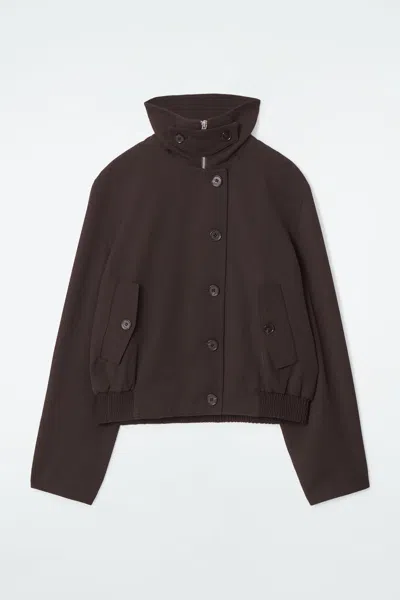 Cos Oversized Funnel-neck Wool-blend Jacket In Brown