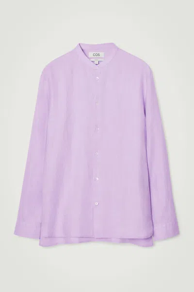 Cos Oversized Grandad-collar Linen Shirt In Purple