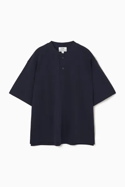 Cos Oversized Half-placket T-shirt In Black