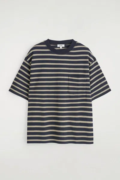 Cos Oversized Heavyweight Cotton T-shirt In Navy