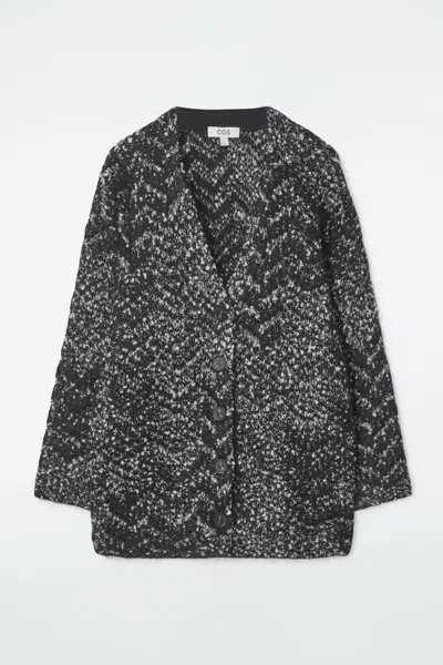 Cos Oversized Herringbone Mohair-blend Cardigan In Black