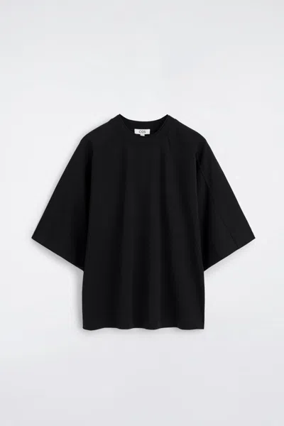 Cos Oversized Interlock Cotton T-shirt In Black