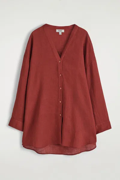 Cos Oversized Linen V-neck Shirt