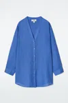 Cos Oversized Linen V-neck Shirt In Blue