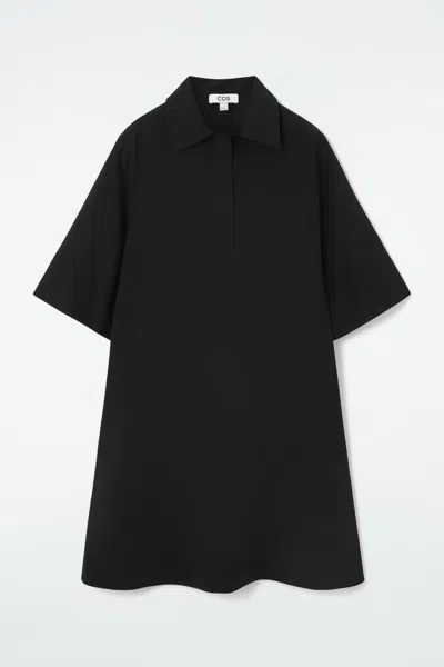 Cos Oversized Open-collar Shirt Dress In Black