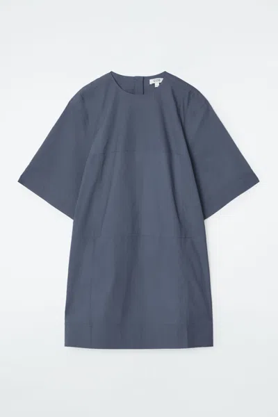 Cos Oversized Panelled Poplin T-shirt Dress In Blue