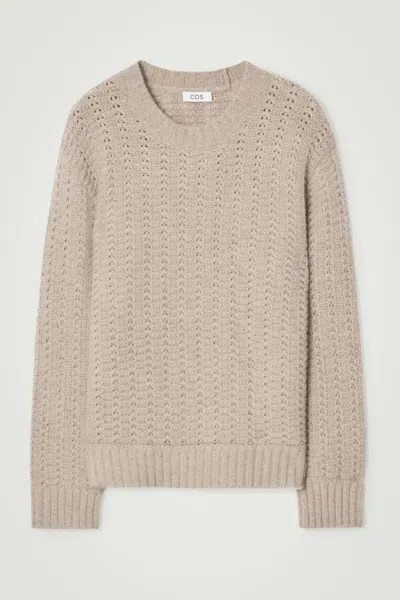 Cos Oversized Pointelle-knit Pure Cashmere Jumper In Beige