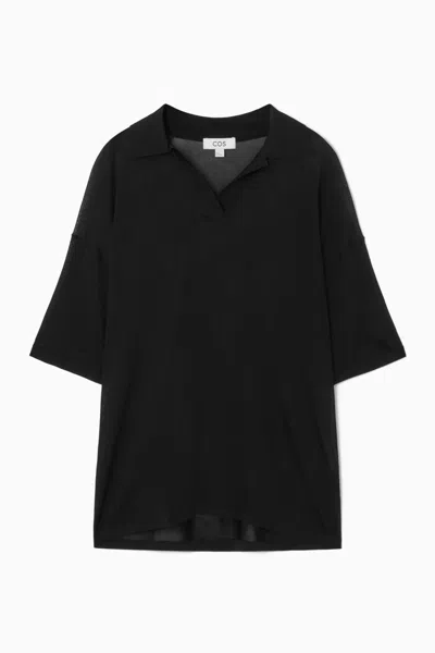 Cos Oversized Polo Shirt In Black