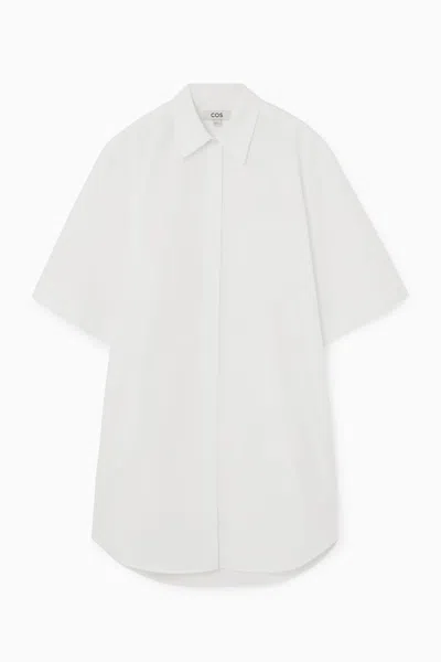 Cos Oversized Poplin Mini Shirt Dress In White