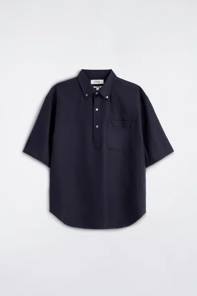 Cos Oversized Popover Shirt In Navy In Blue