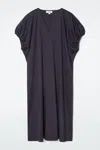 Cos Oversized Ruched V-neck Dress In Blue