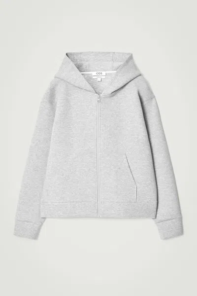 Cos Oversized Scuba-jersey Zip-up Hoodie In Grey
