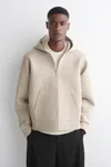 Cos Oversized Scuba-jersey Zip-up Hoodie In Sand