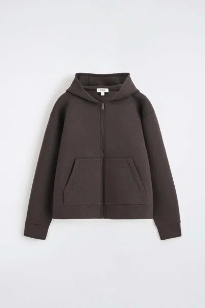 Cos Oversized Scuba-jersey Zip-up Hoodie In Brown