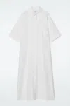 Cos Oversized Short-sleeved Linen Midi Dress In White