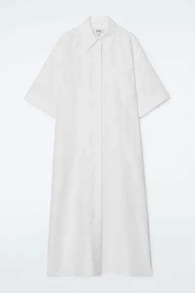 Cos Oversized Short-sleeved Linen Midi Dress In White