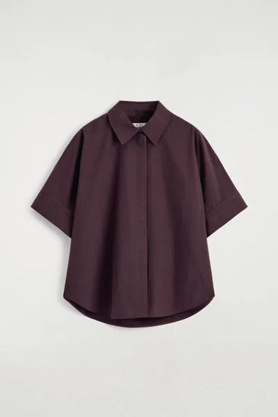 Cos Camicia Oversize In Cotone A Maniche Corte In Purple