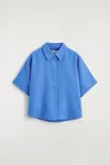 Cos Oversized Short-sleeved Linen Shirt In Blue
