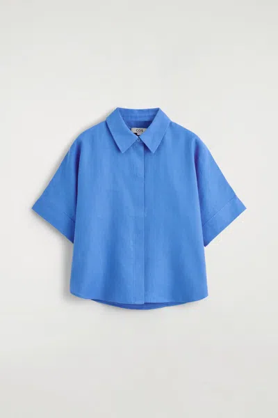 Cos Oversized Short-sleeved Linen Shirt In Blue