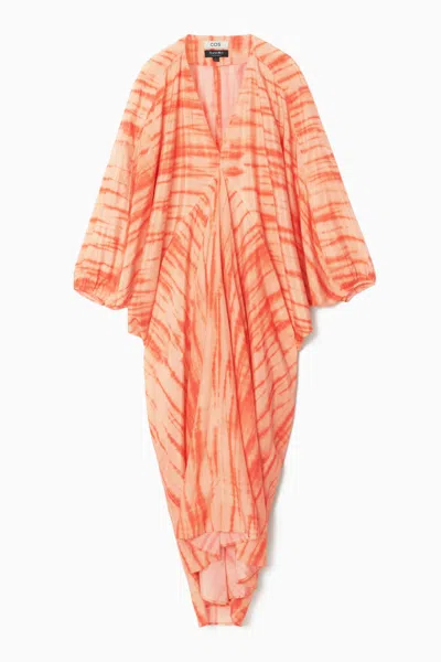 Cos Oversized Silk Kaftan Dress In Orange