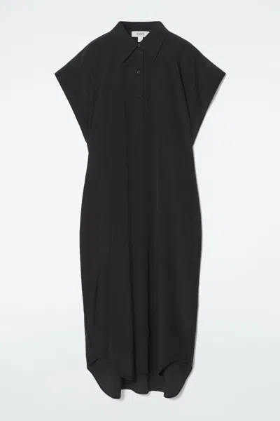 Cos Oversized Silk Midi Shirt Dress In Black