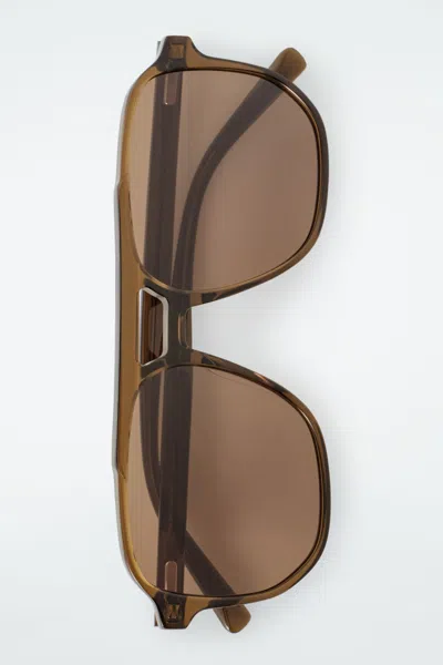 Cos Oversized Square-frame Aviator Sunglasses In Beige