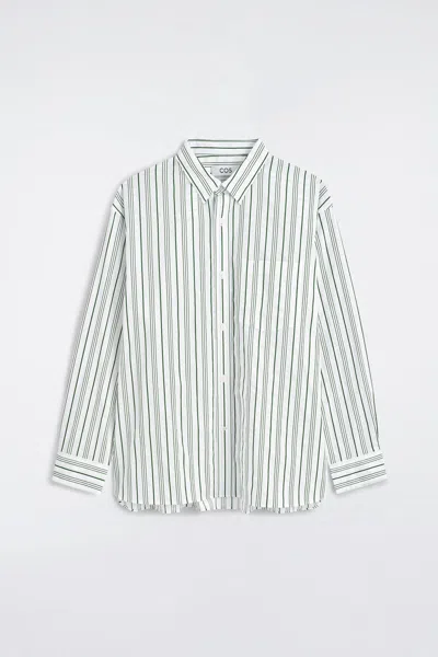 Cos Oversized Striped Cotton-poplin Shirt In White