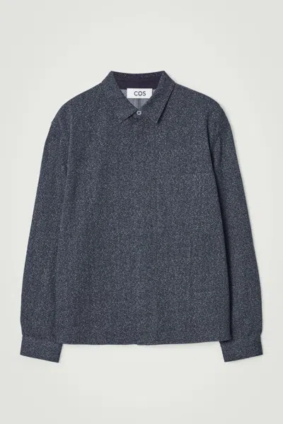 Cos Oversized Textured Cotton Overshirt In Blue