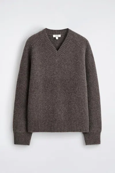 Cos Oversized Wool-yak V-neck Sweater In Brown