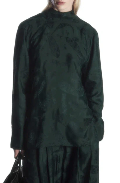 Cos Paisley Jacquard Satin Tie Back Shirt In Green Dark
